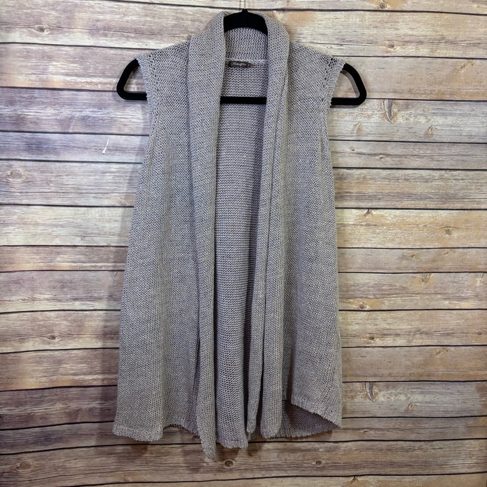 J McLaughlin Cardigan Vest Champagne Sleeveless Sweater Metallic Knit Small